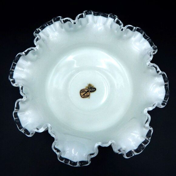 Fenton Silver Crest Spanish Lace Bowl Violets In The Snow 10 Inch Console - Picture 5 of 12